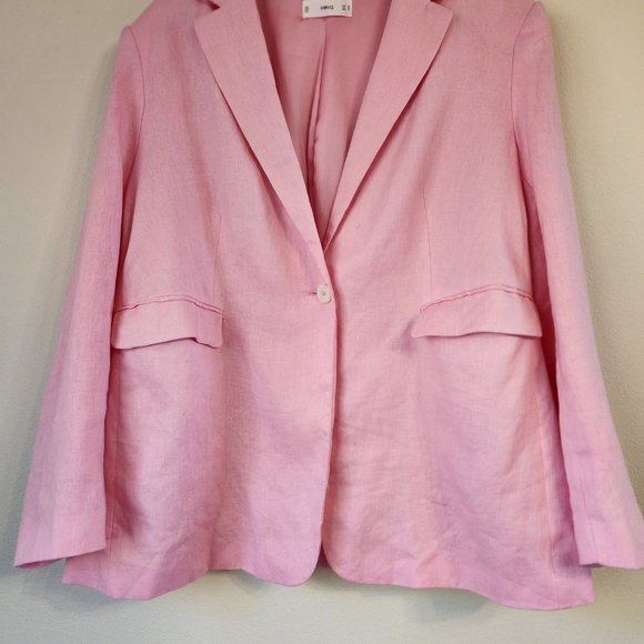 MNG by Mango Women Blazer Suit 100 Linen, Line, 1 botton front, Pockets, Lined - Picture 5 of 15